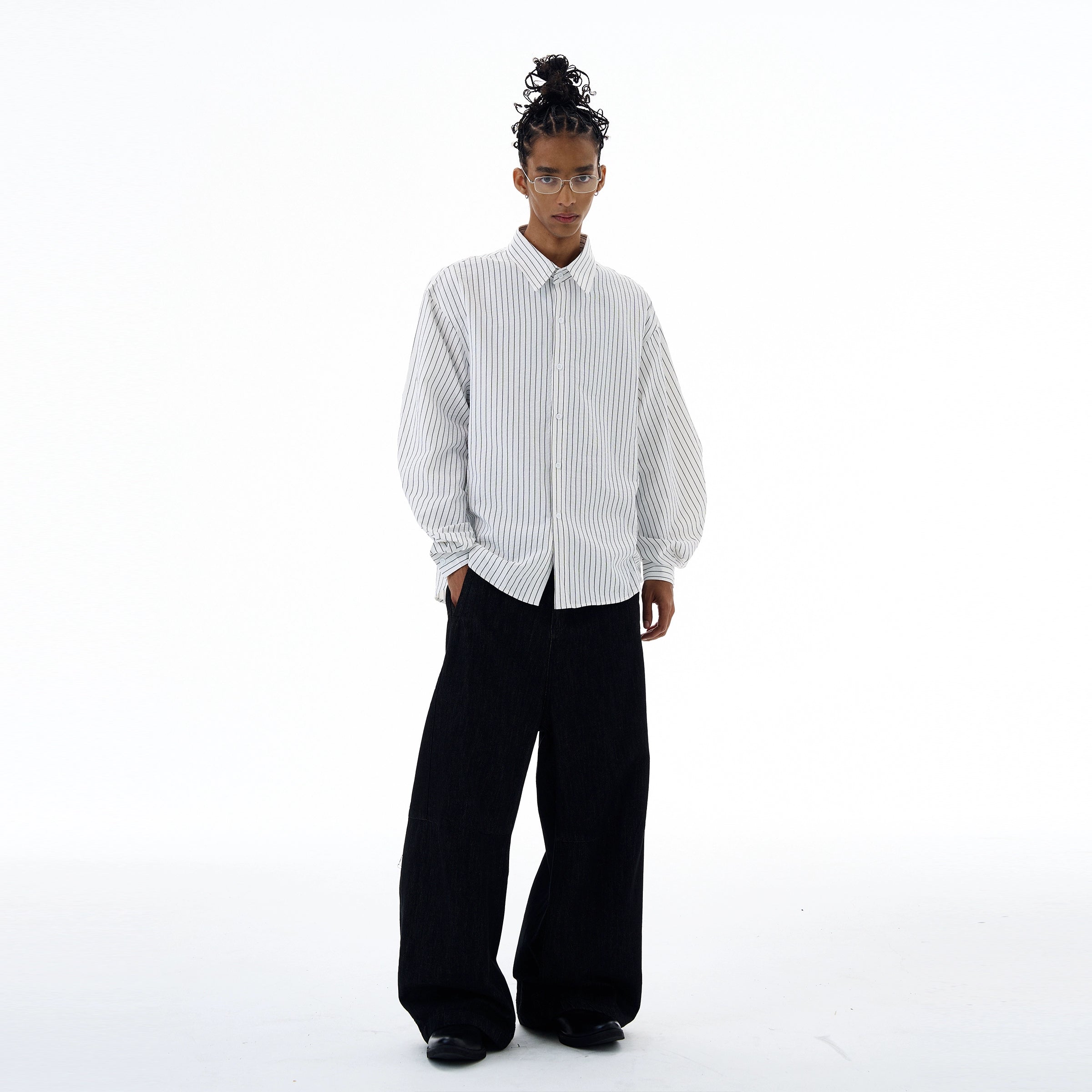 Pinstripe Long Sleeve Drop Shoulder Button Shirt