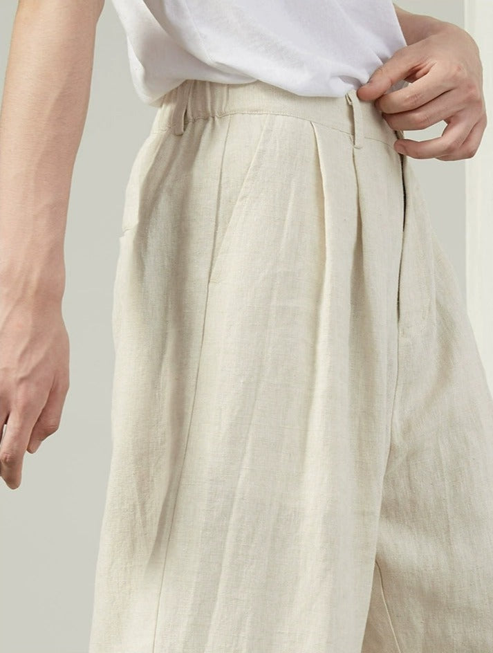Linen Wide Leg Trousers with Pockets