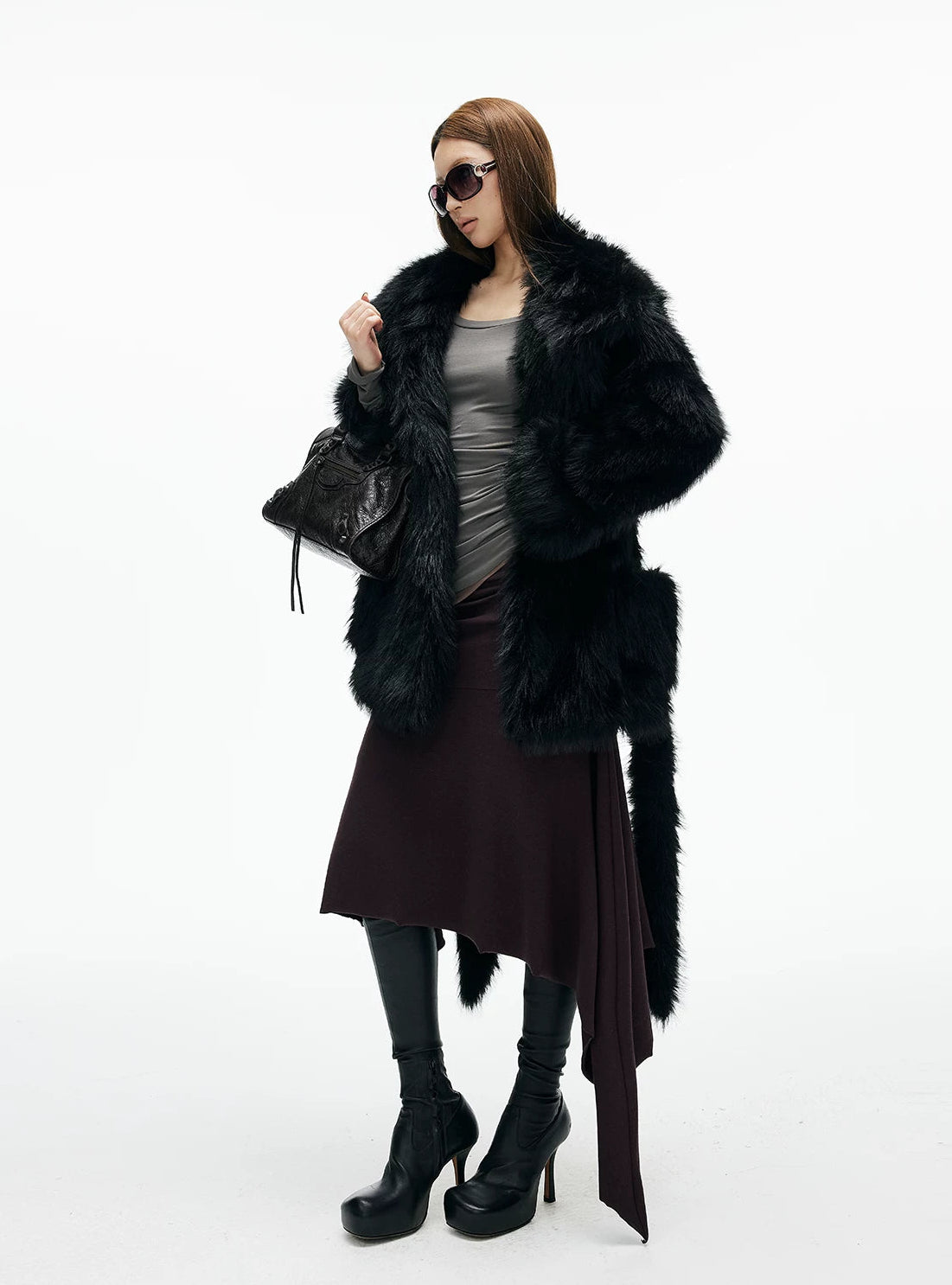 Oversized Faux Fur Wide-Lapel Belted Coat - nightcity clothing