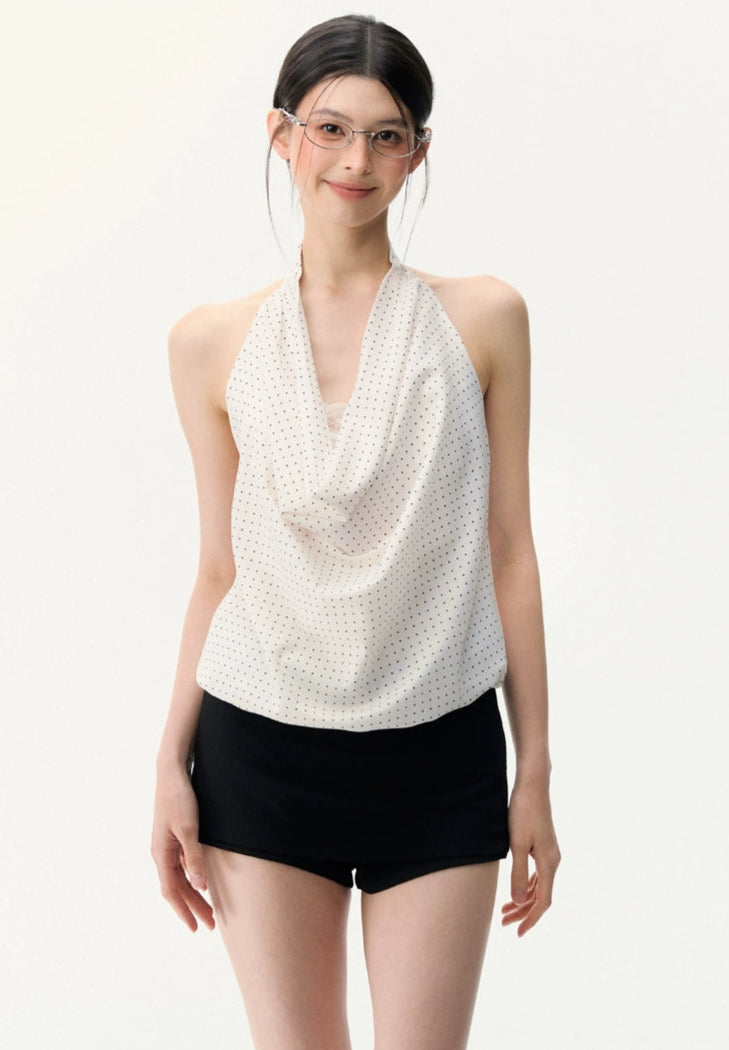 Polka Dot Halter Neck Cowl Top