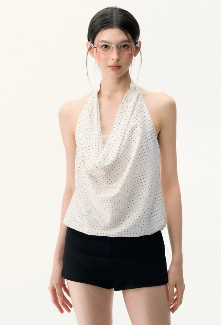 Polka Dot Halter Neck Cowl Top