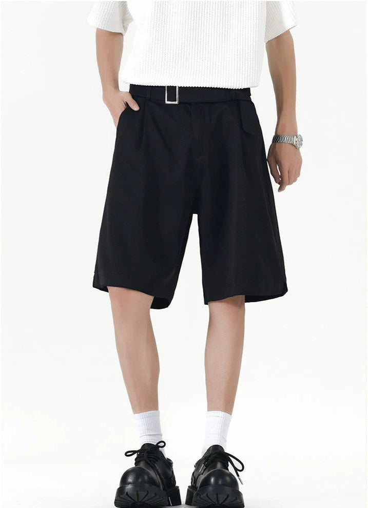 Tailored Shorts with Front Pleats and Belt Detail