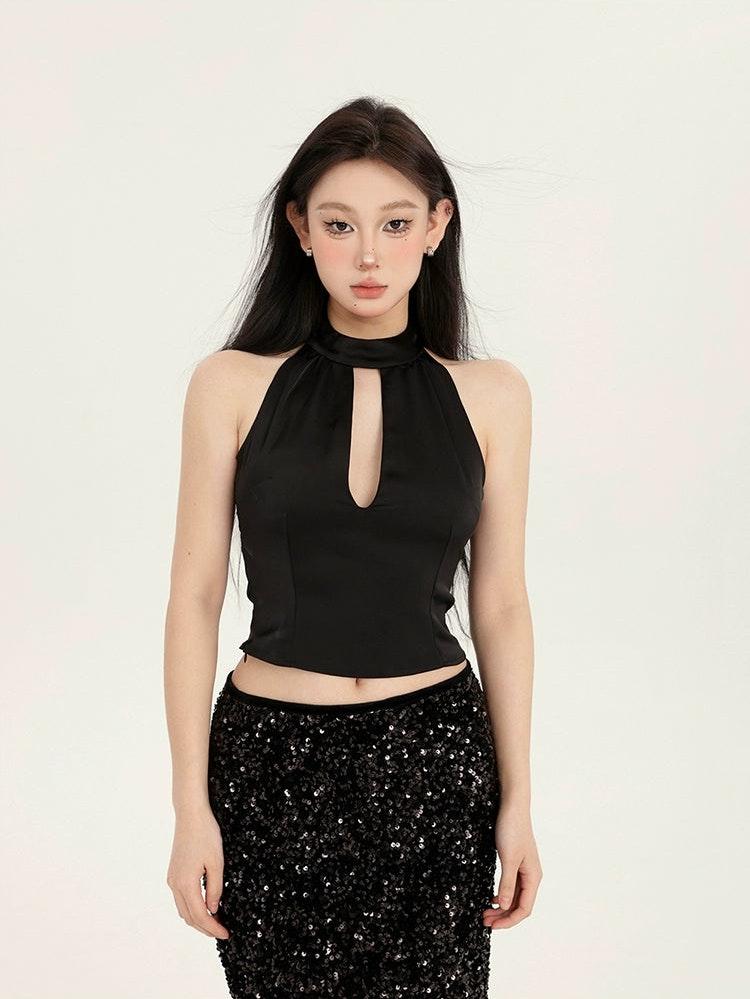 Wrap Neck Keyhole Crop Top