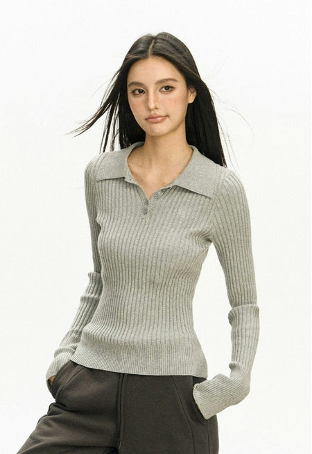 Ribbed Knit Henley Lightweight Top