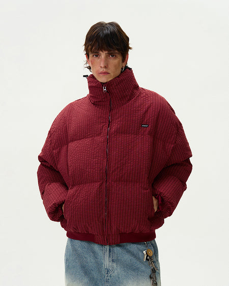 Checker Stand Collar Drop Shoulder Puffer Jacket - nightcity clothing