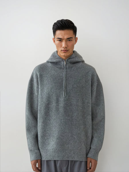 Ribbed Half Zip Knit Hoodie