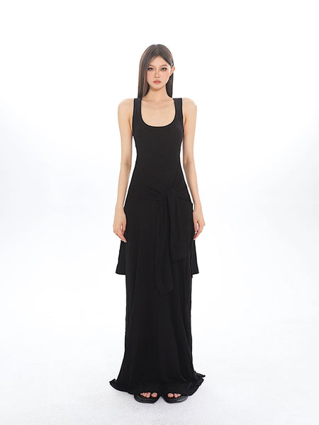 Sleeveless Jersey Maxi Dress with Tie Knot Detail