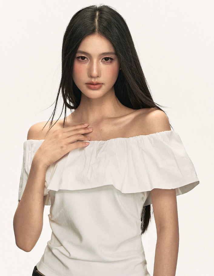 Off Shoulder Ruffle Trim Bardot Top