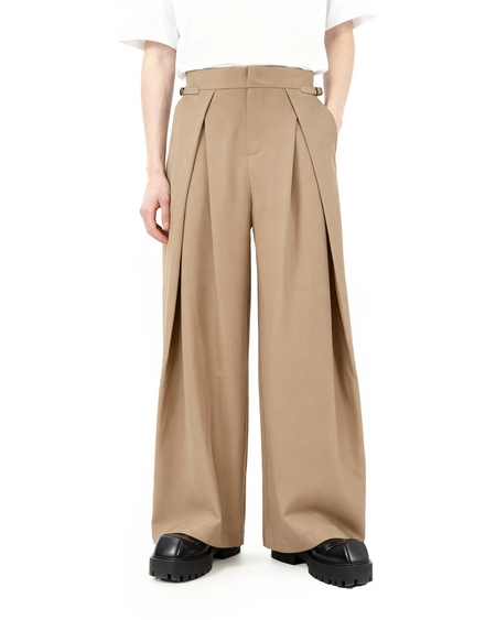 Wide Leg Pleated Palazzo Trousers with Belt Detail - nightcity clothing