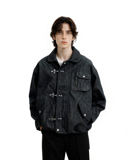 Fireman Clasp Worker Denim Jacket with Patch Pockets