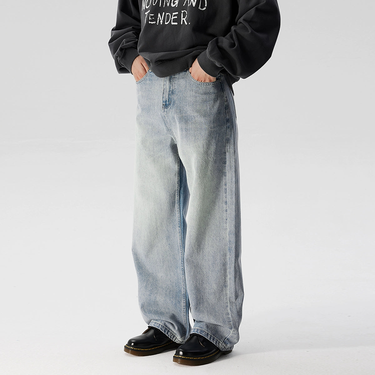 Faded Muted Wash Wide Leg Jeans