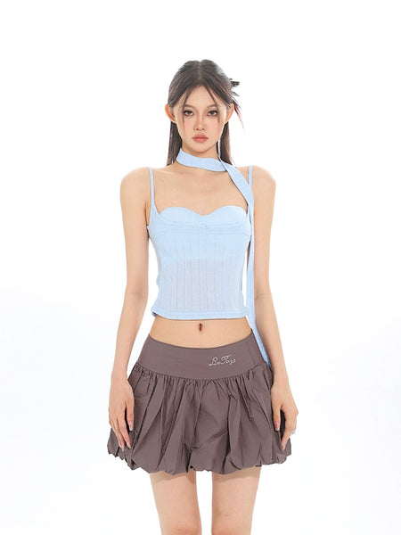 Spaghetti Strap Sweetheart Neckline Crop Top with Scarf