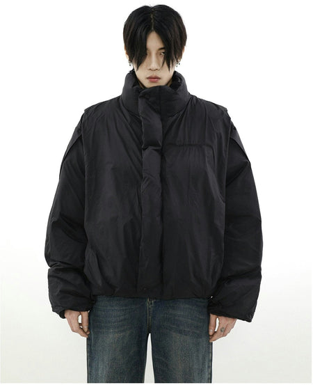 Oversized Puffer Mock-Layered Jacket with High Collar - nightcity clothing