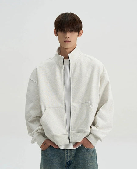 Mock Neck Drop Shoulder Zip Jacket - nightcity clothing