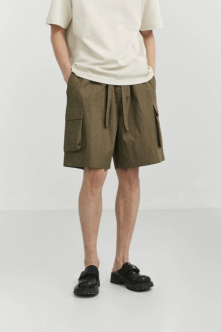 Textured Cargo Pocket Drawstring Shorts - nightcity clothing