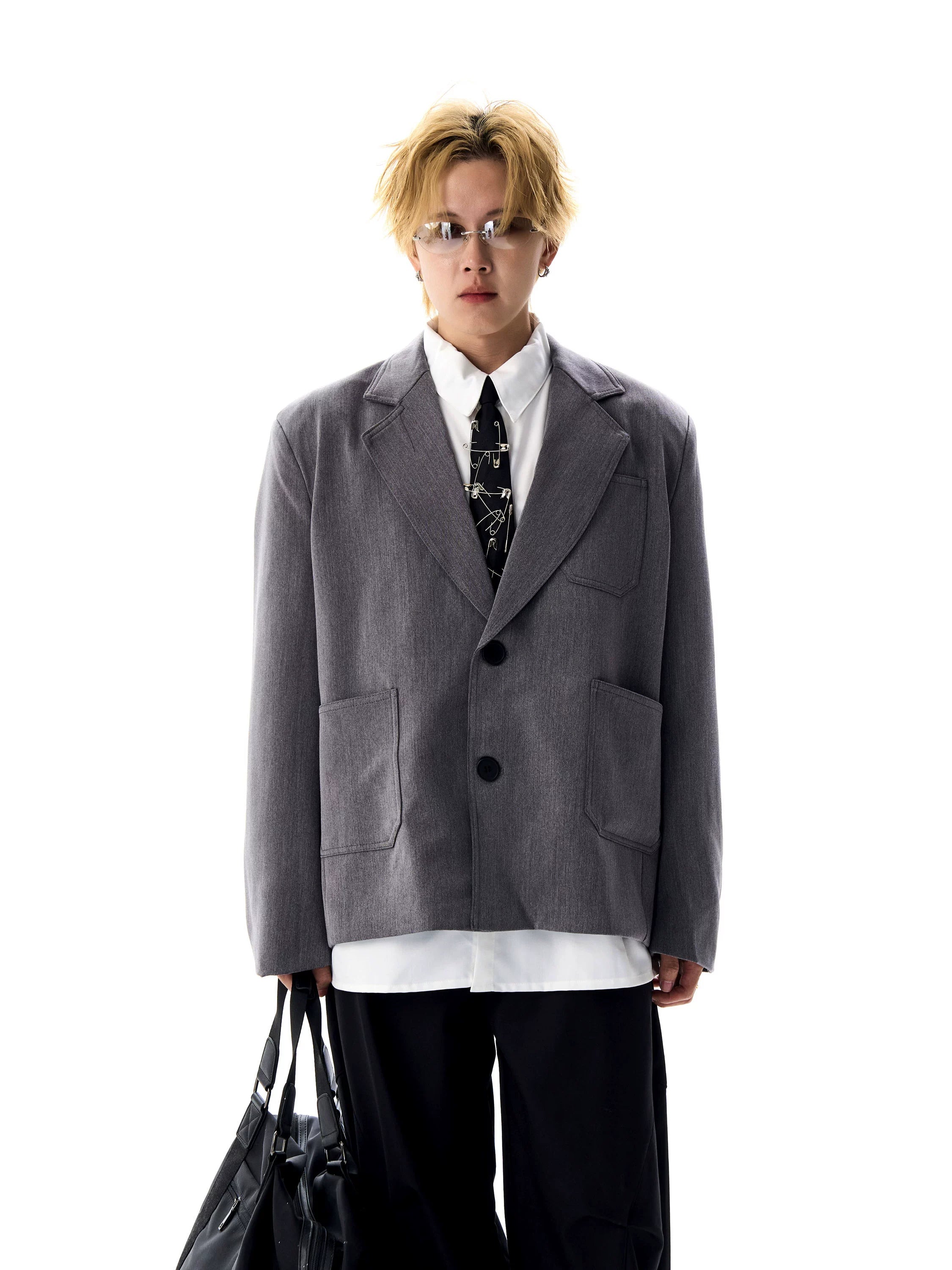 Boxy Oversized Mid-Crop Single Breasted Blazer