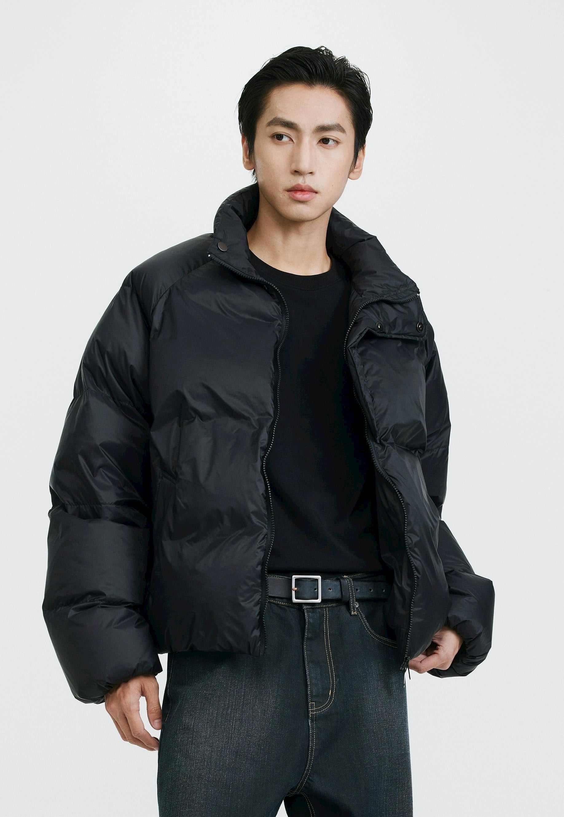 Slim Padded Puffer Jacket with High Collar