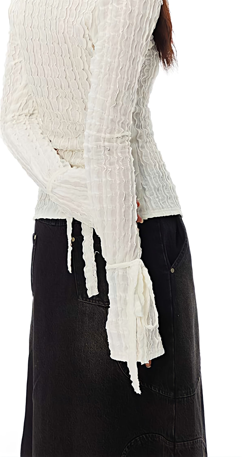 Ruffle Texture Skinny Collared Button Shirt Top