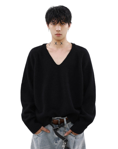 Ribbed Trim V-Neck Lightweight Sweater