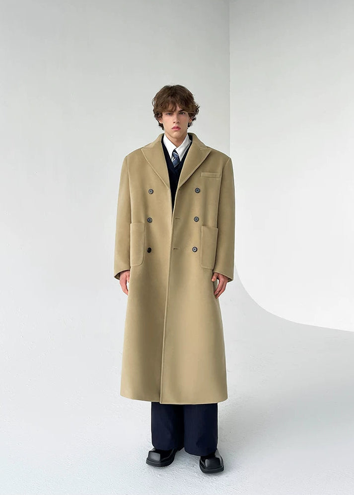Boxy Double-Breasted Wide Lapel Long Overcoat