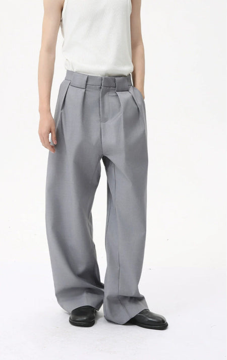 Wide Leg Tailored Multi Flap Pleated Trousers
