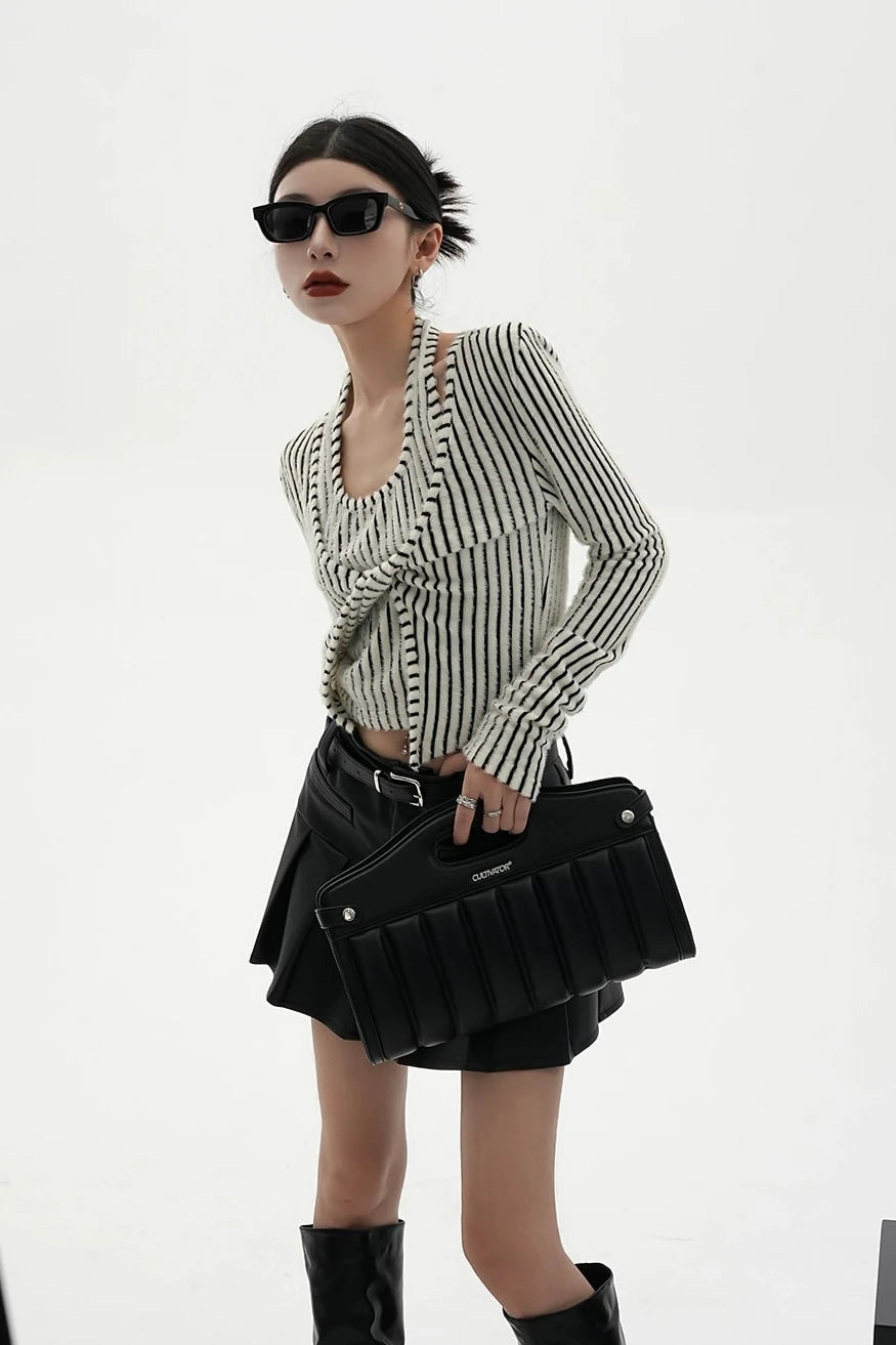 Stripe Halter Neck Knot Long Sleeve Blouse