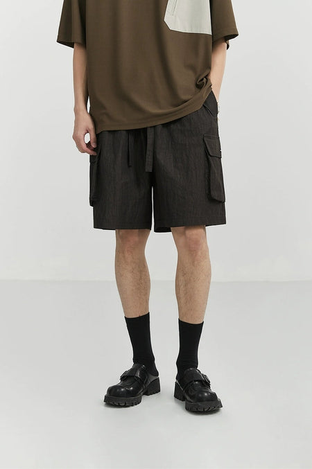 Textured Cargo Pocket Drawstring Shorts - nightcity clothing