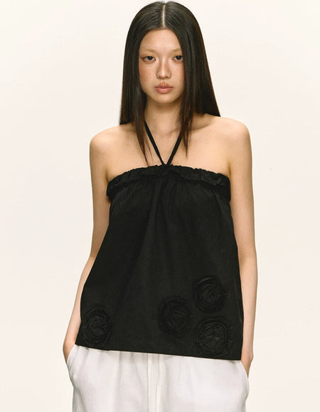 Strapless Ruched Top with Textured Rosette Details