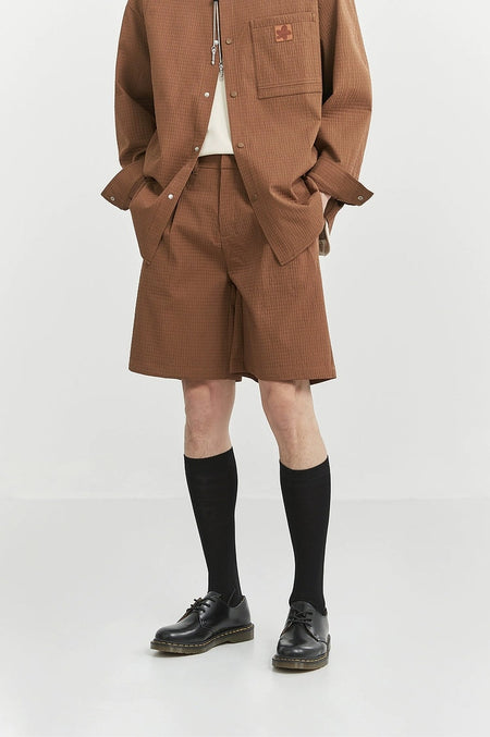 Waffle Textured Single-Pleat Shorts