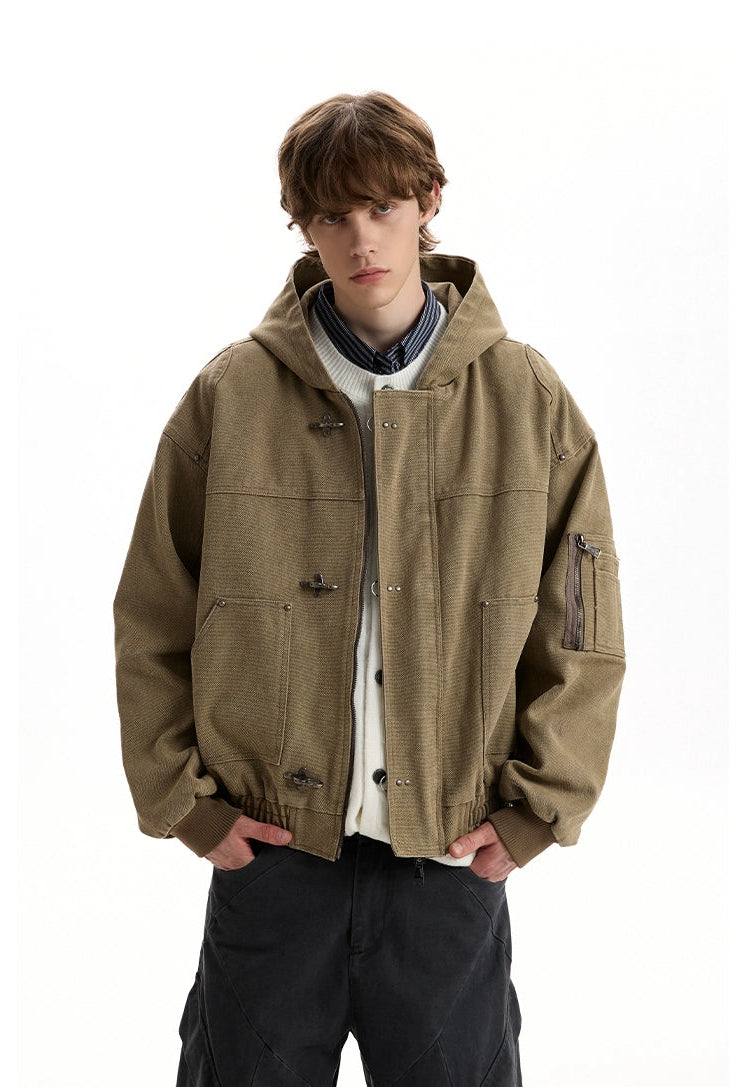 Oversized Fireman Clasp Hooded Worker Jacket