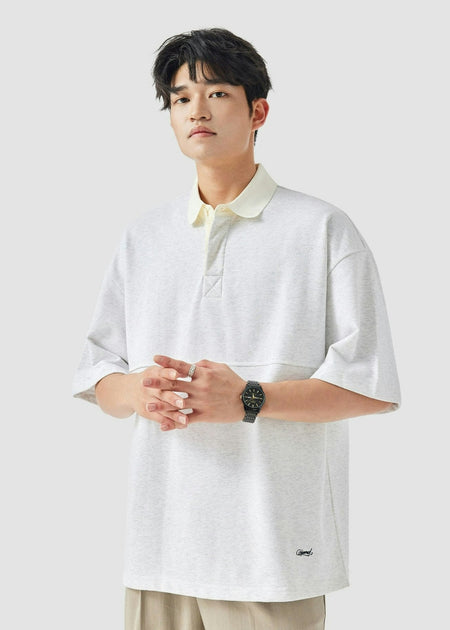 Contrast Collar Oversized Polo Shirt - nightcity clothing