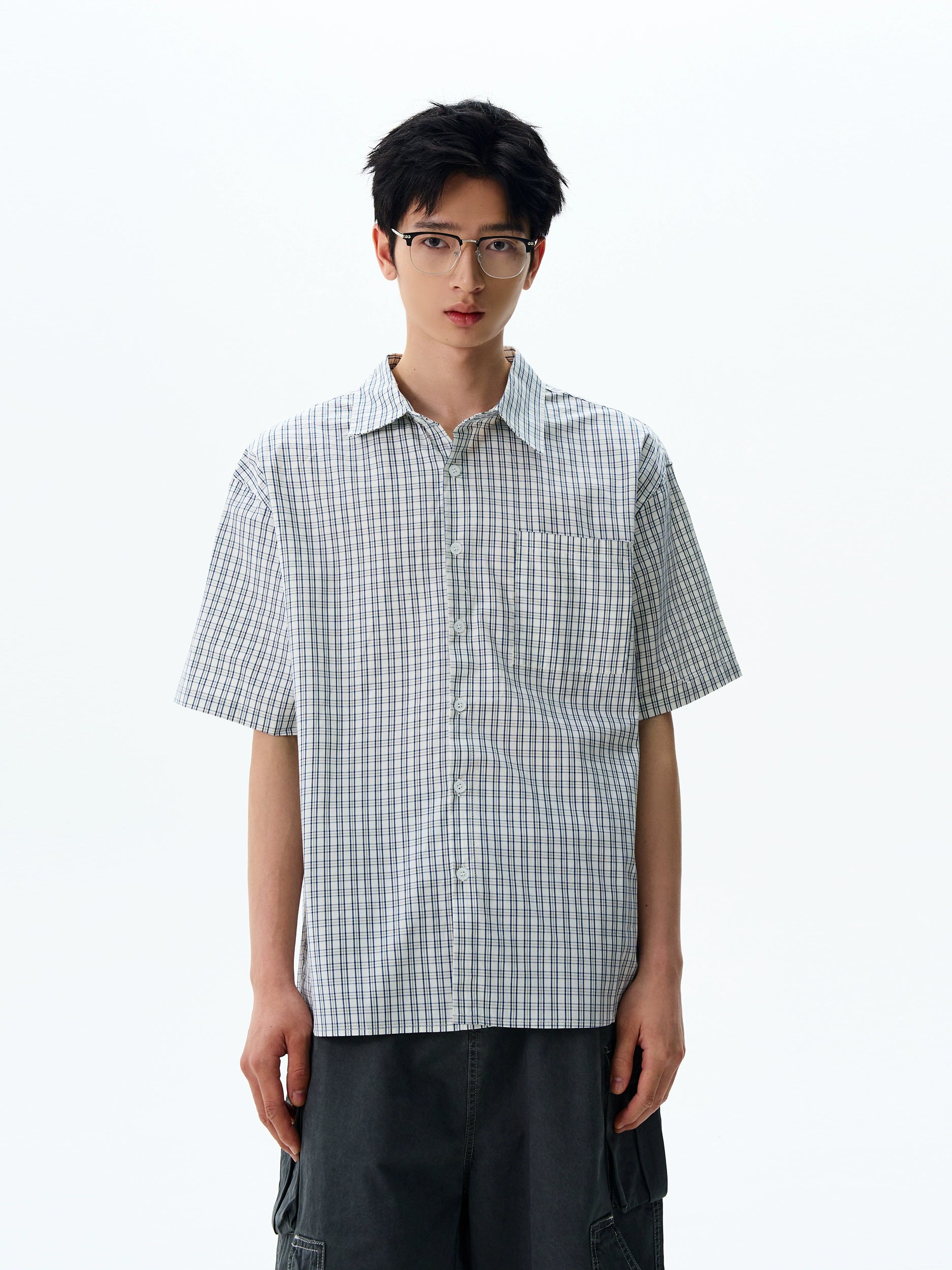 Checker Short Sleeve Slim-Fit Button Shirt
