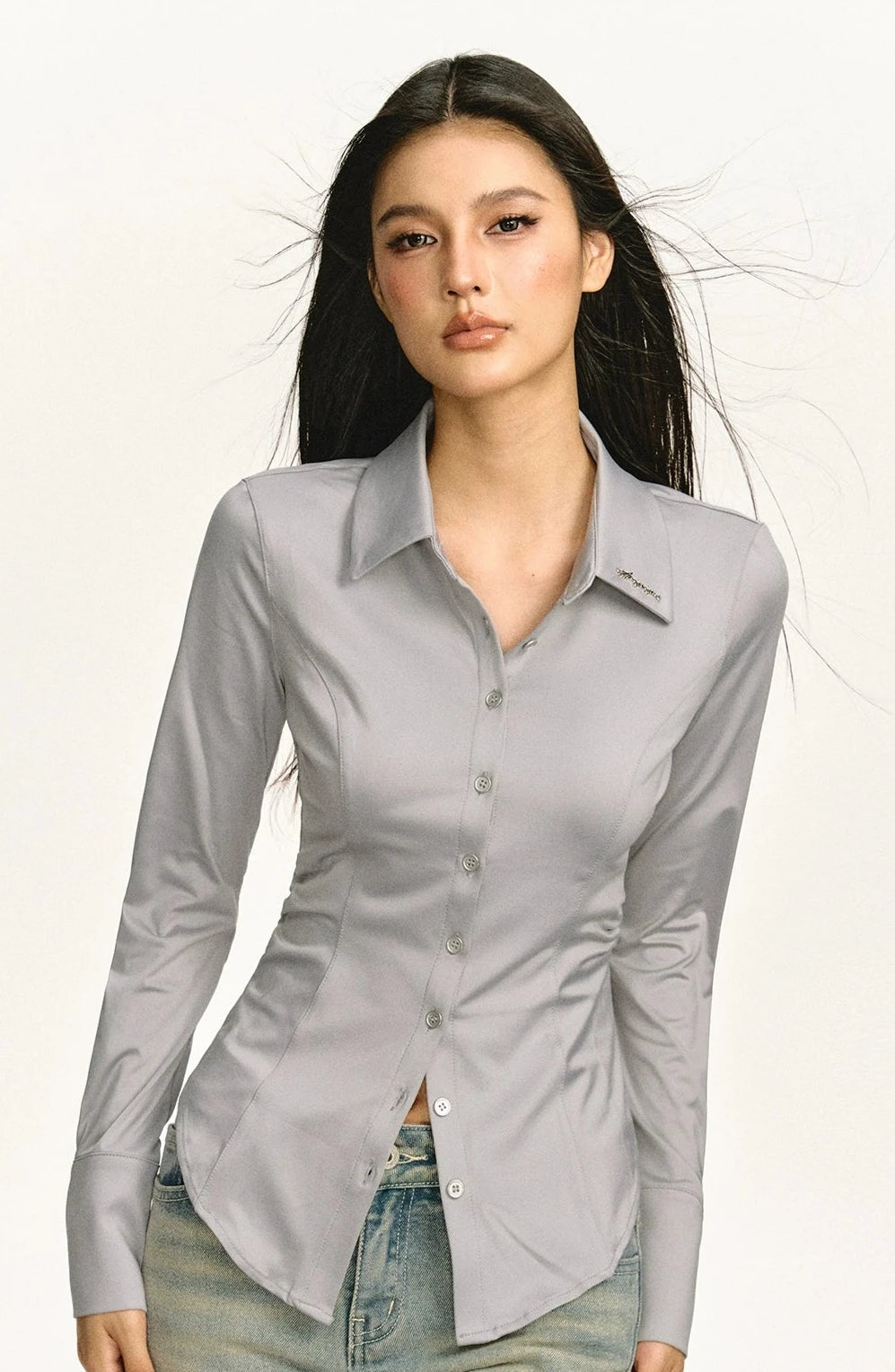 Classic Button-Up Long Sleeve Blouse