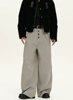 Houndstooth Pattern Button-Fly Wide Leg Trousers - nightcity clothing