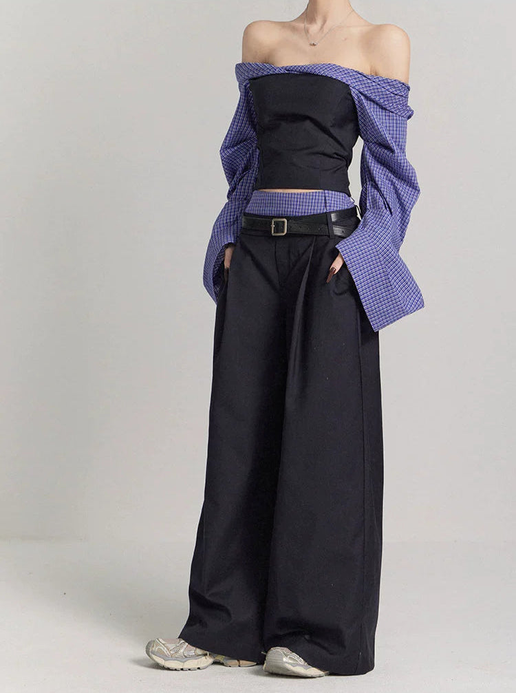 Low Waist Wide Leg Tailored Trousers