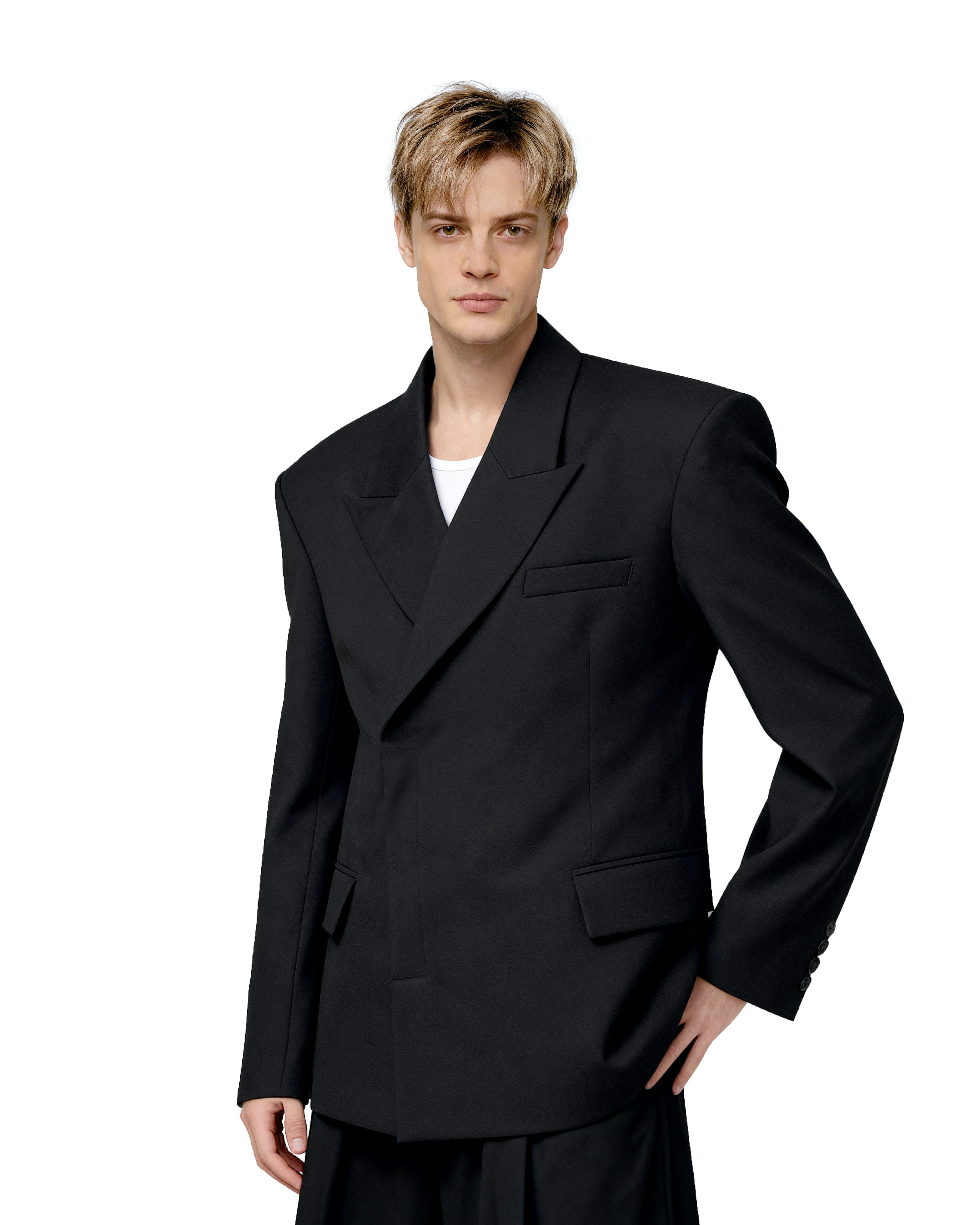 Structured Boxy Double-Breasted Hidden Button Blazer-3