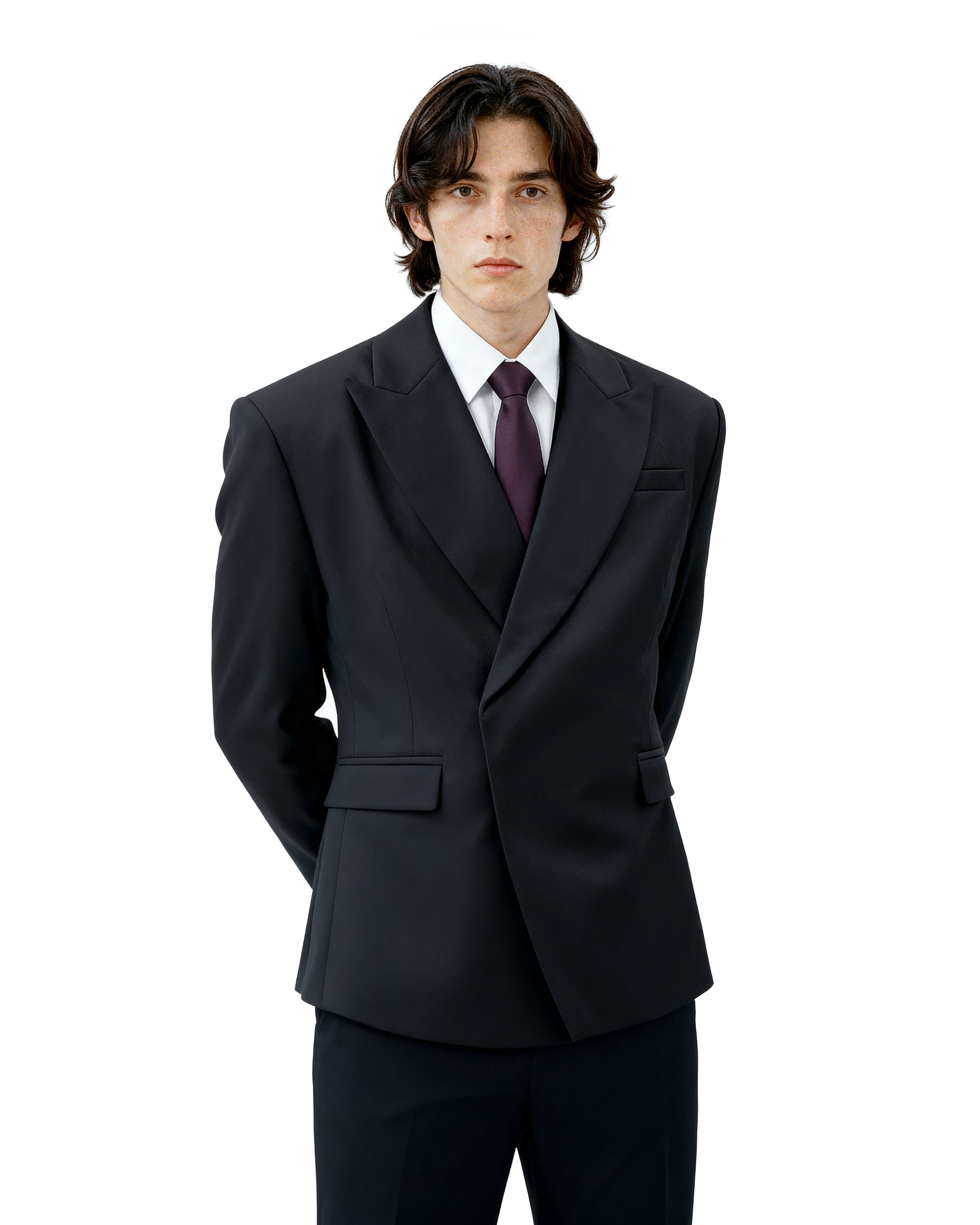 Wide-Lapel Structured Double-Breasted Blazer