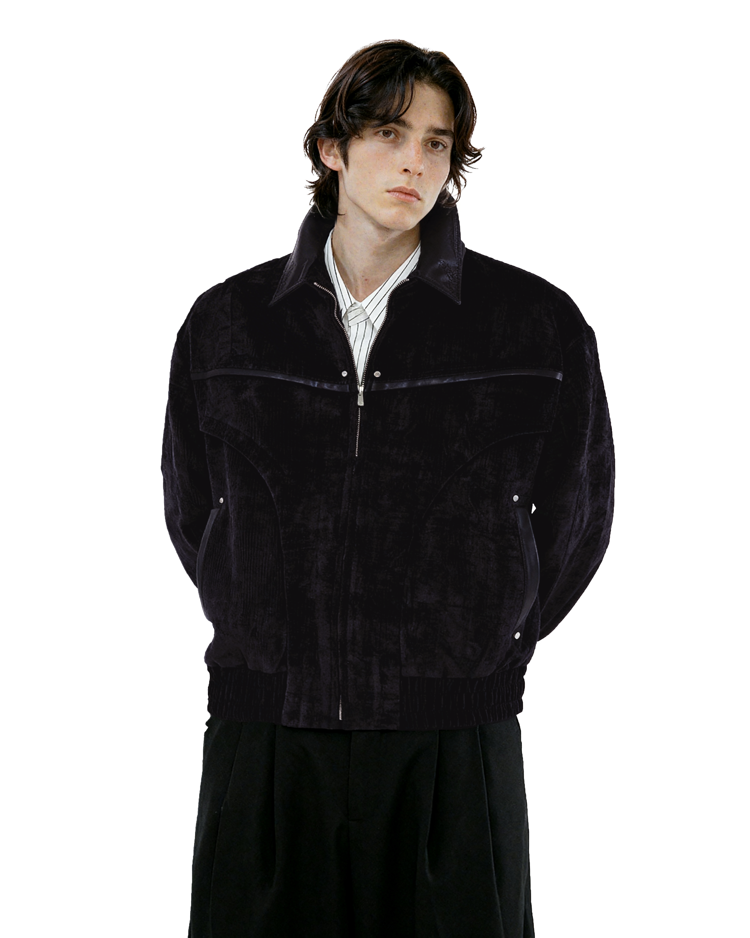 Paneled Mid-Crop Velvet Bomber Jacket - nightcity clothing
