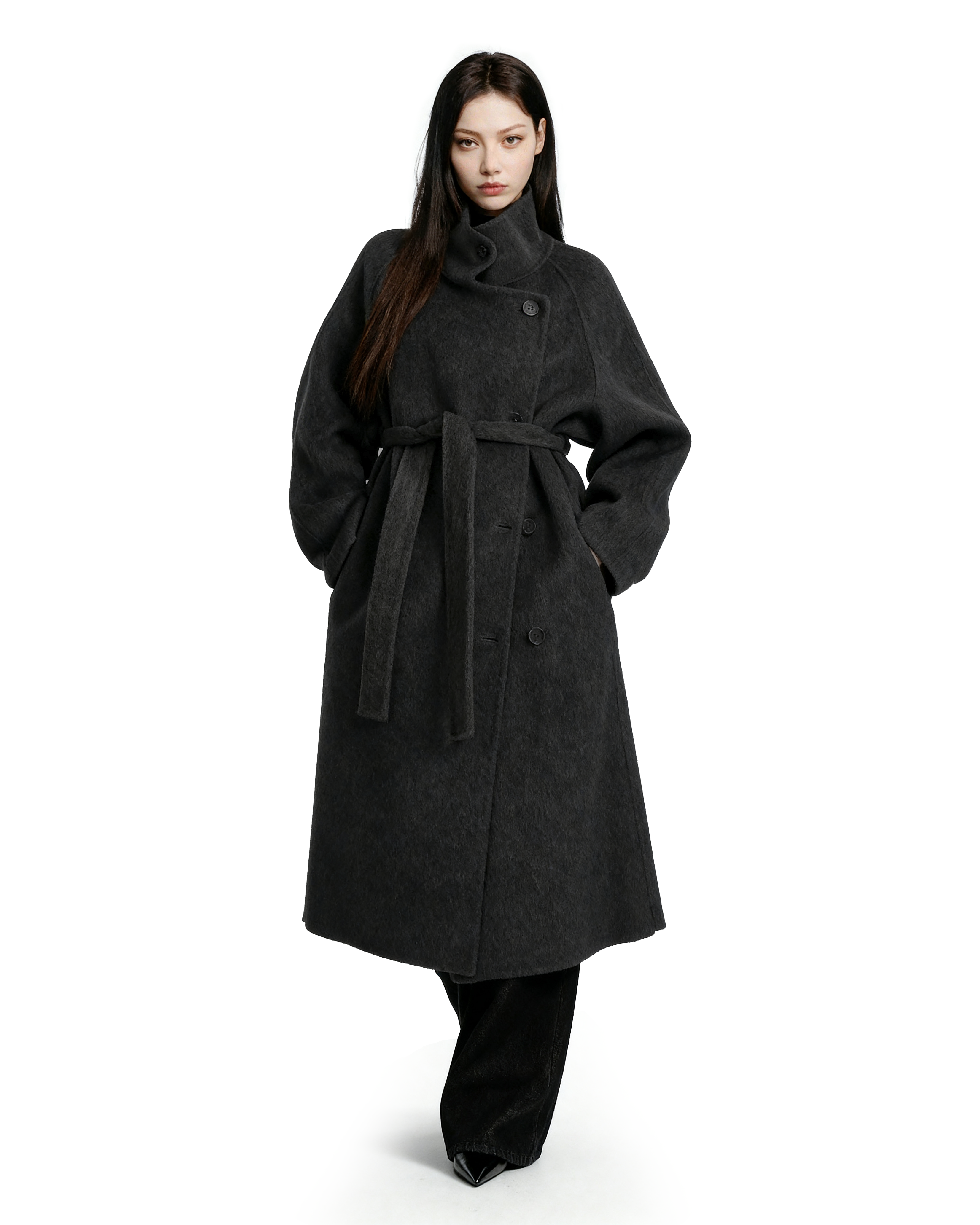 Asymmetric Button Belted Long Coat - nightcity clothing
