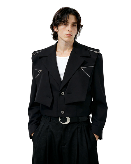 Oversized Cropped Blazer Jacket with Zip Details