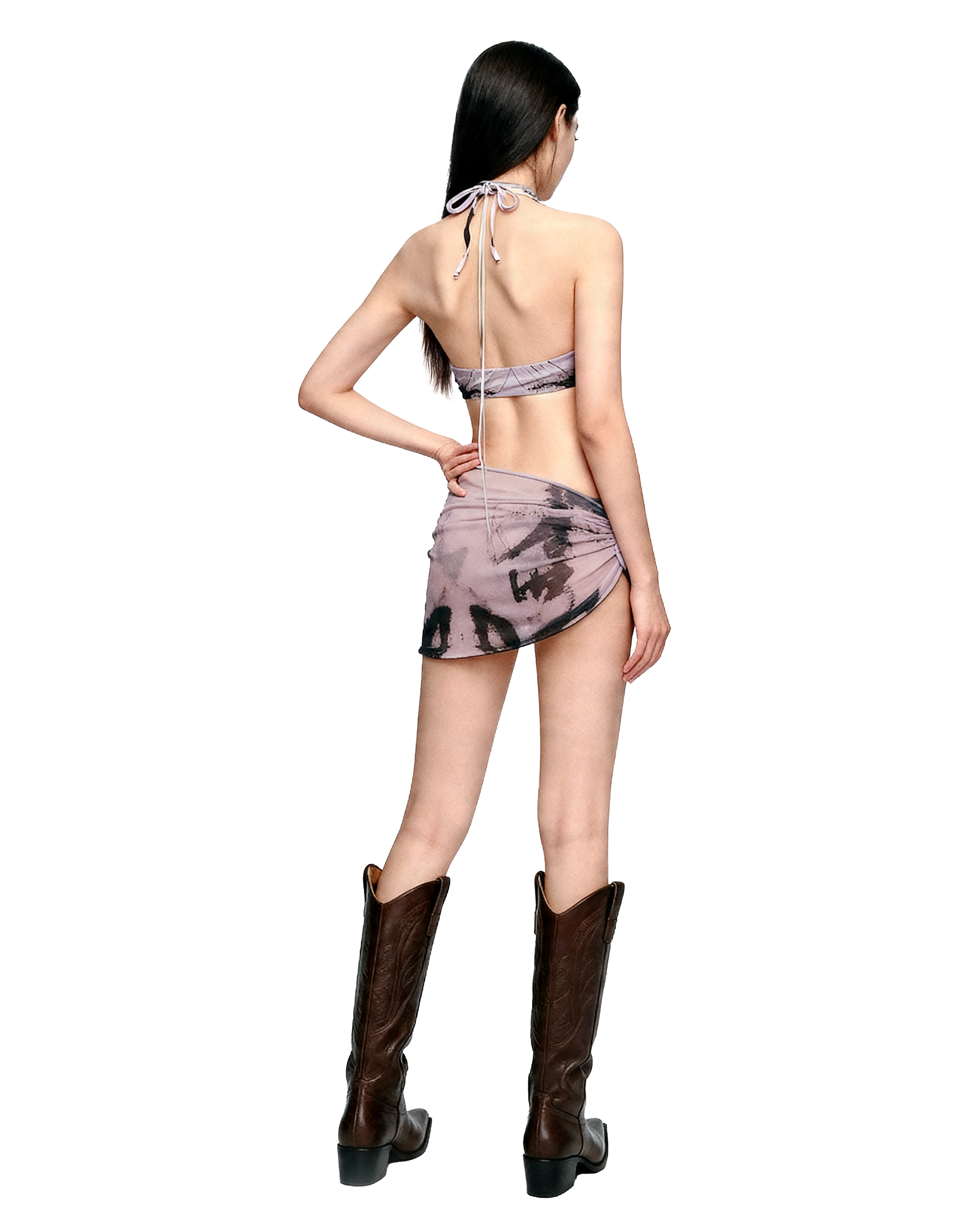 Butterfly-Print Bikini with Sheer Wrap Skirt Set-7
