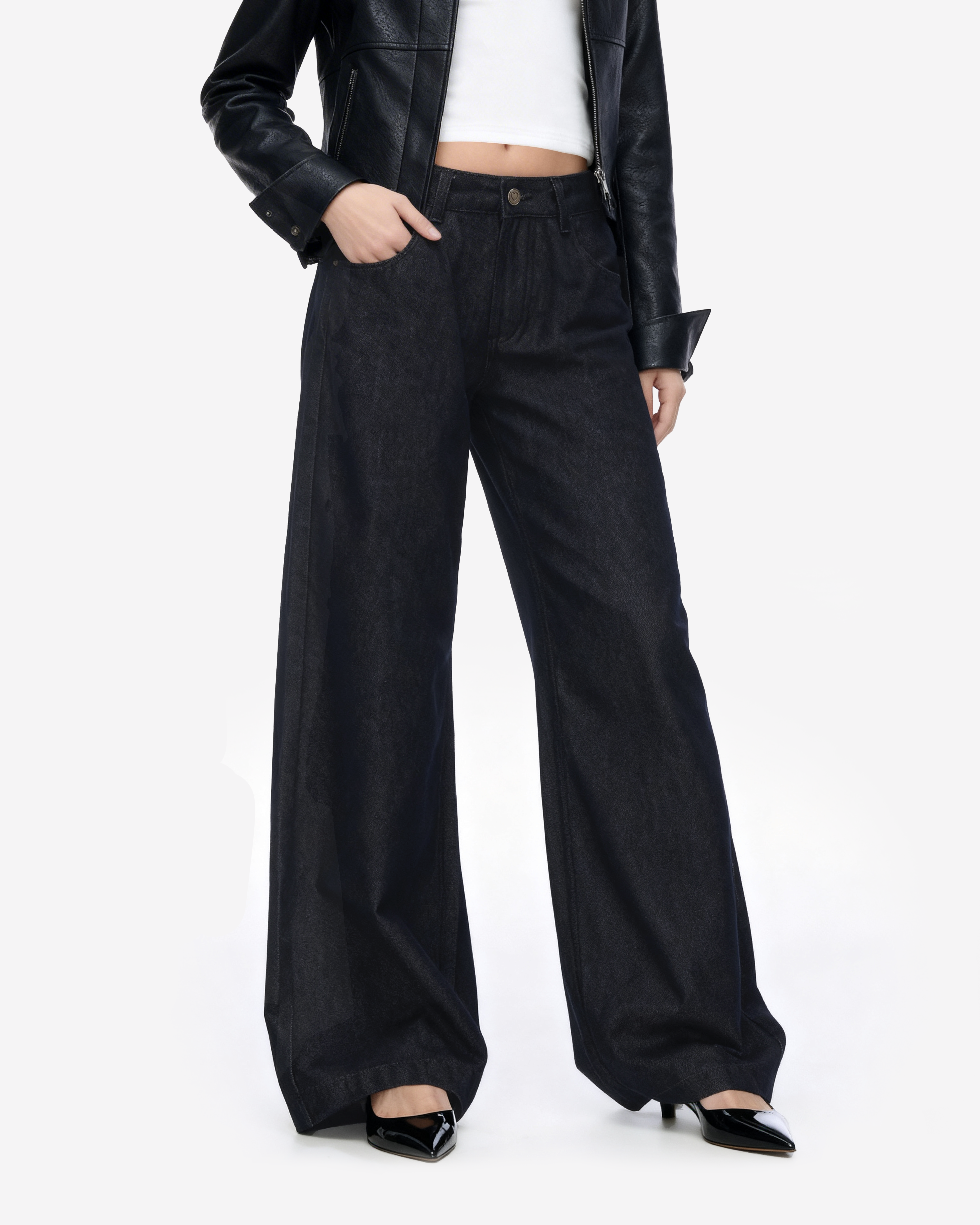 Wide Leg Low-Waisted Dark Wash Retro Jeans-3