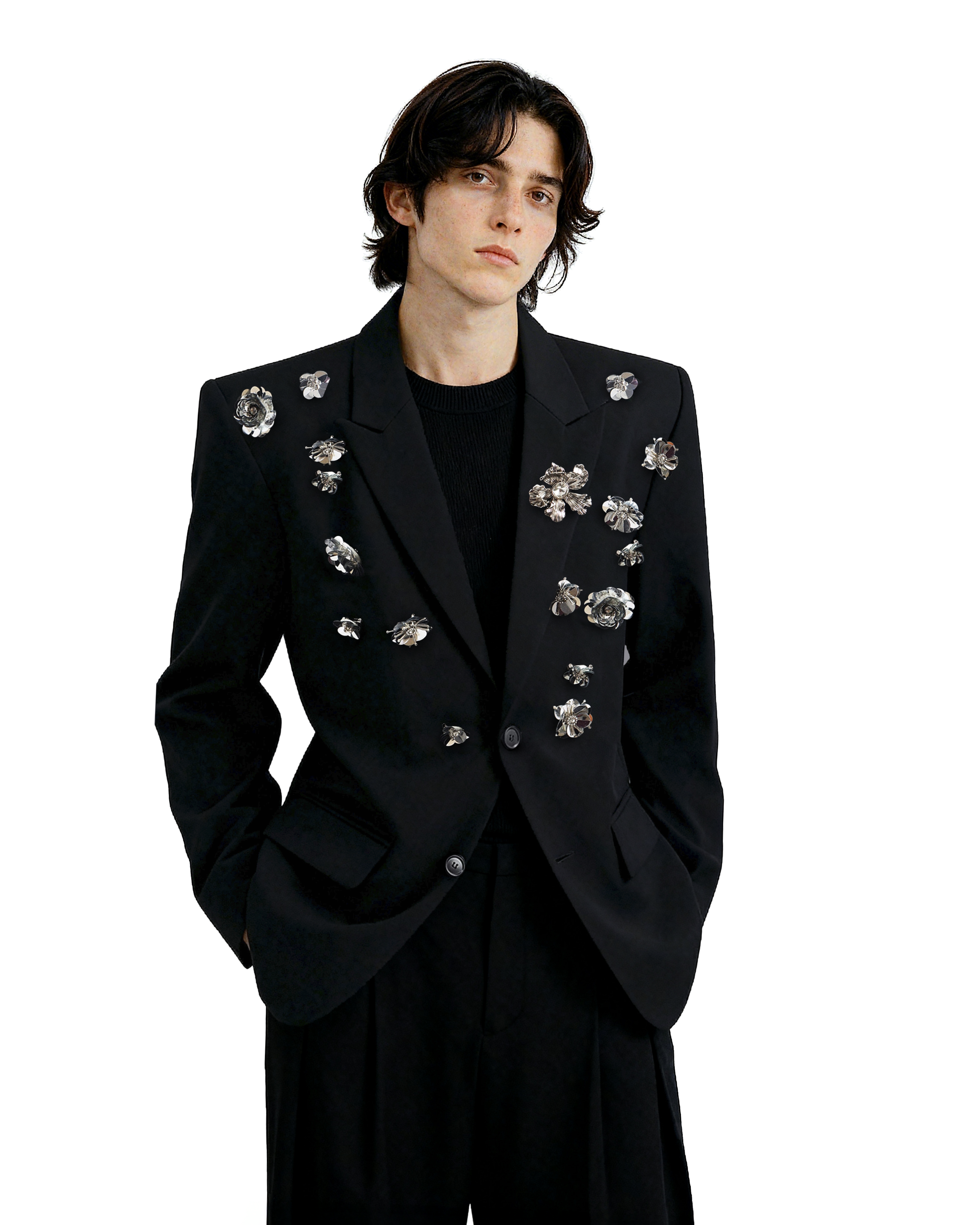 Oversized Embellished Floral Crystal Blazer Jacket-3