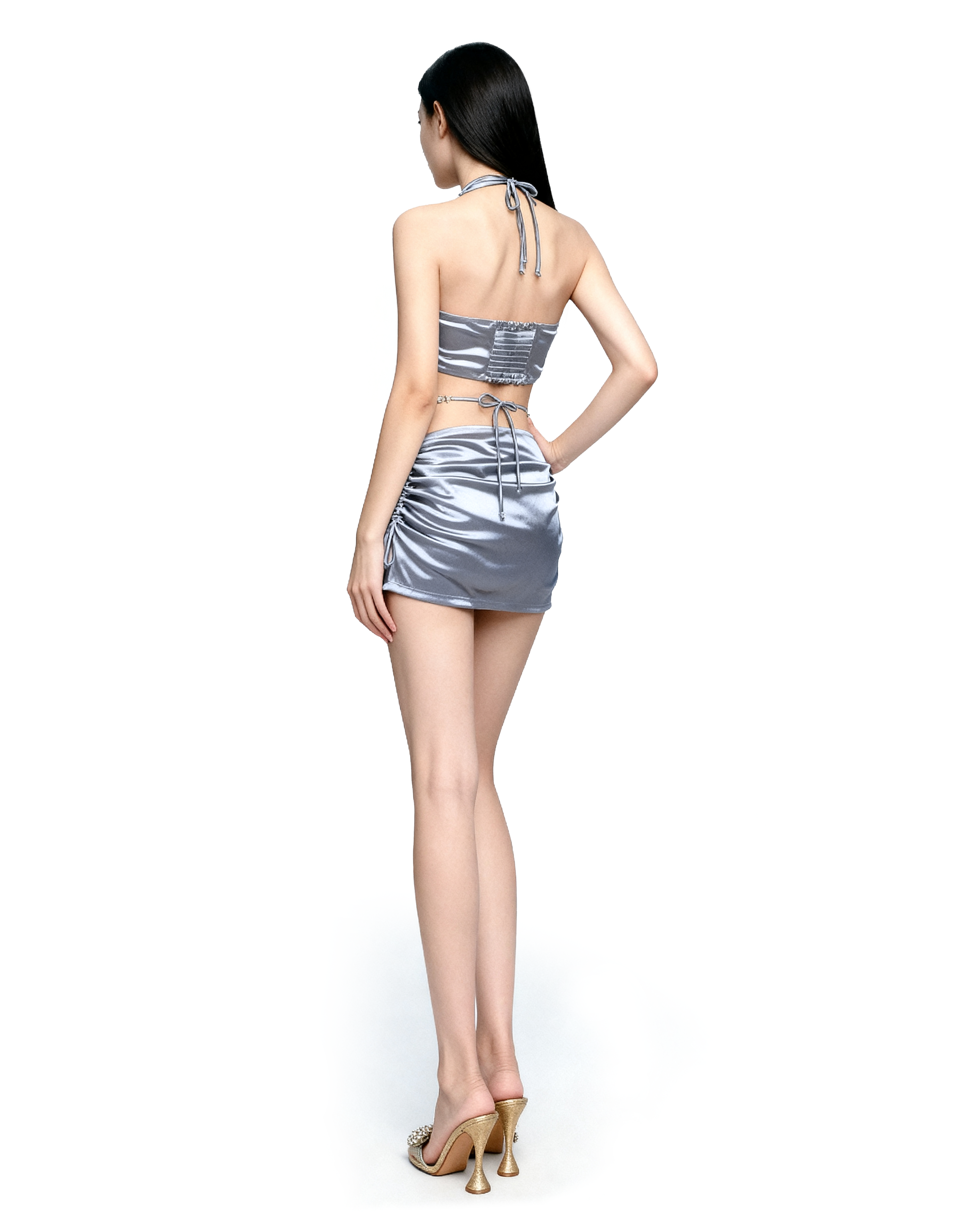 Satin-Finish Halter Neck Bikini Top and Sarong Set-6