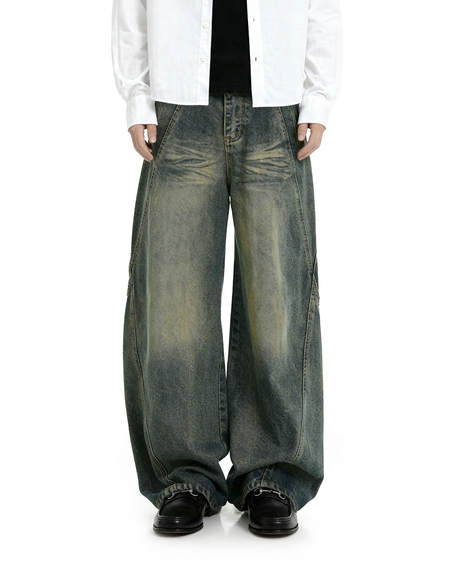 Vintage Wash Straight Leg Denim Jeans