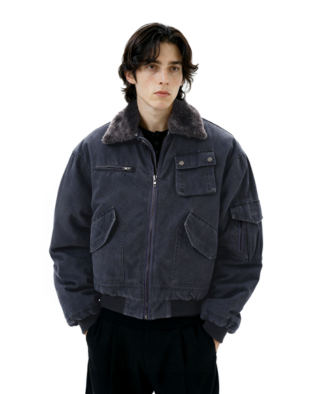 Faux Shearling Collar Worker Bomber Jacket - nightcity clothing