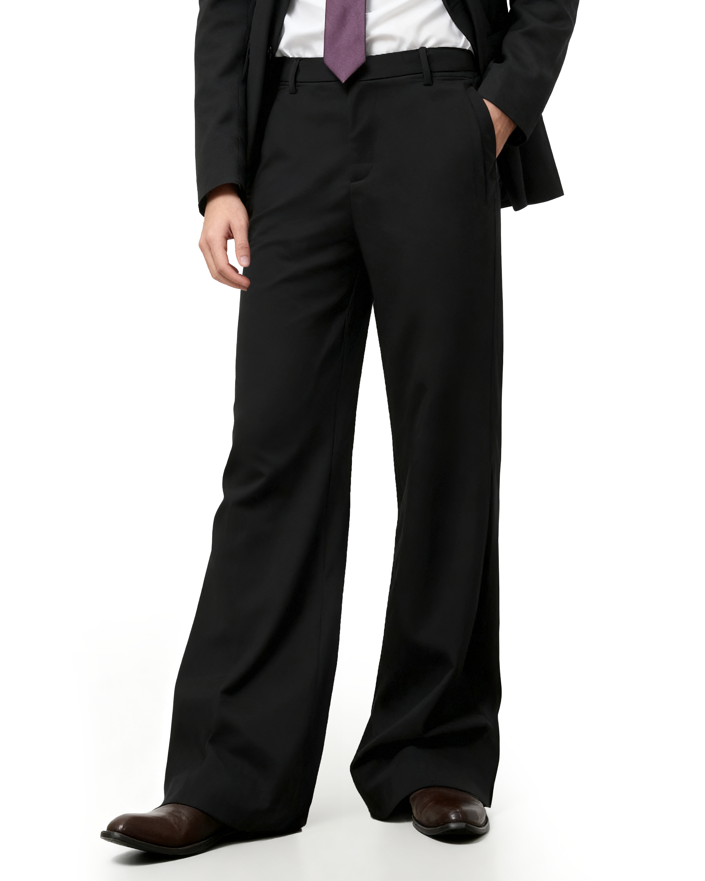 Tailored Straight Leg Semi-Flare Suit Trousers-2