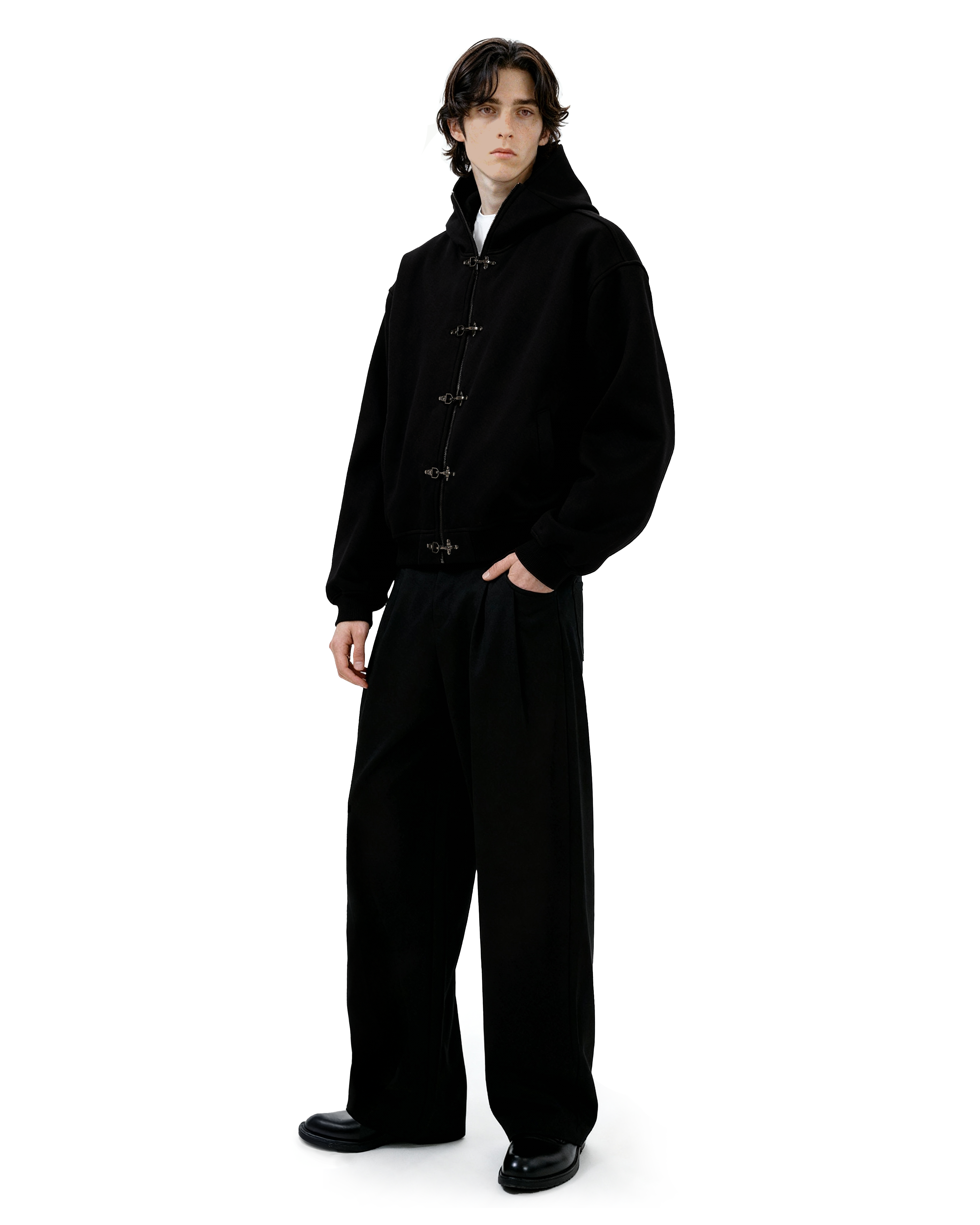 Oversized Fireman Clasp Zip-Up Hooded Bomber Jacket