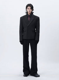 Wide-Lapel Structured Double-Breasted Blazer