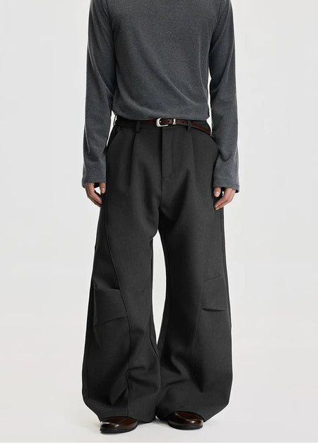 Pleated Wide Leg Panel Construction Pants
